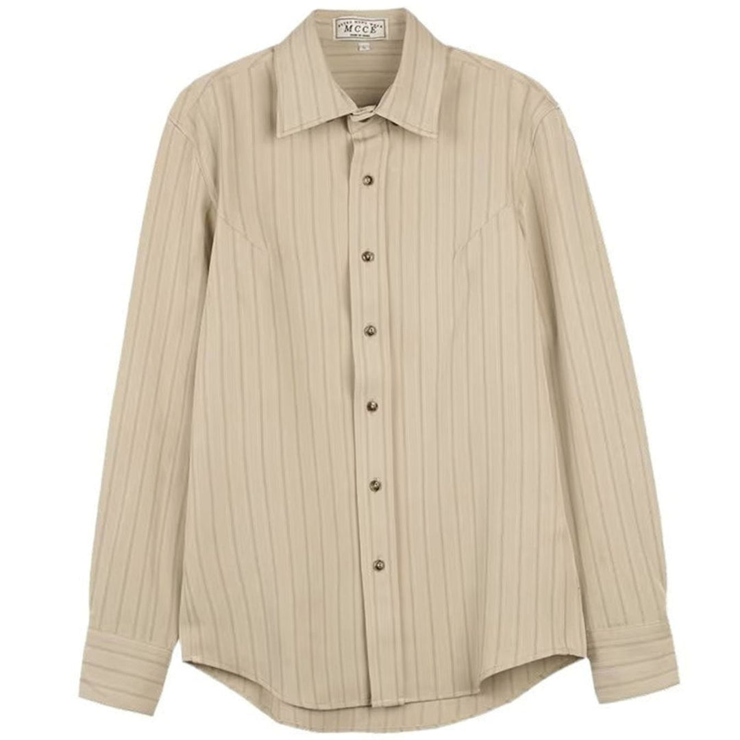 Men's Long Sleeve Striped Button-Up Point Collar Shirt