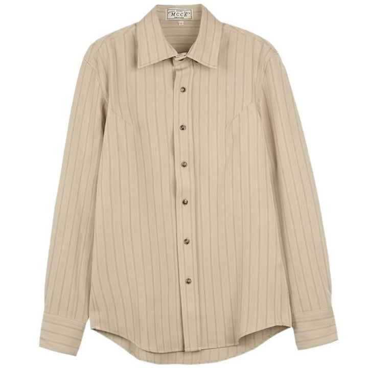 Men's Long Sleeve Striped Button-Up Point Collar Shirt