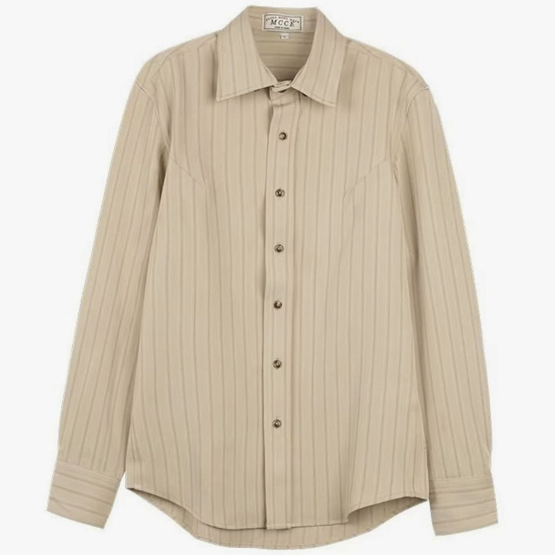 Men's Long Sleeve Striped Button-Up Point Collar Shirt