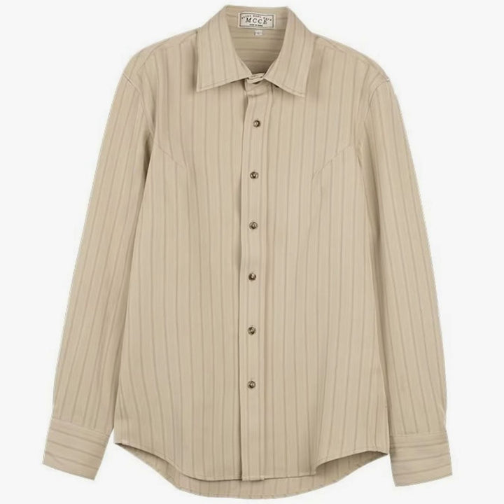 Men's Long Sleeve Striped Button-Up Point Collar Shirt