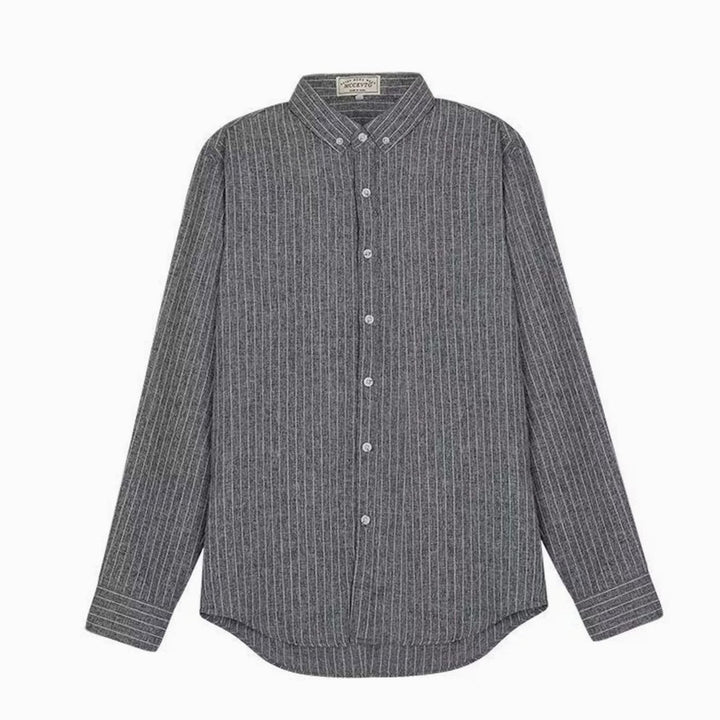 Men's Long Sleeve Striped Button-Up Point Collar Shirt - Grey