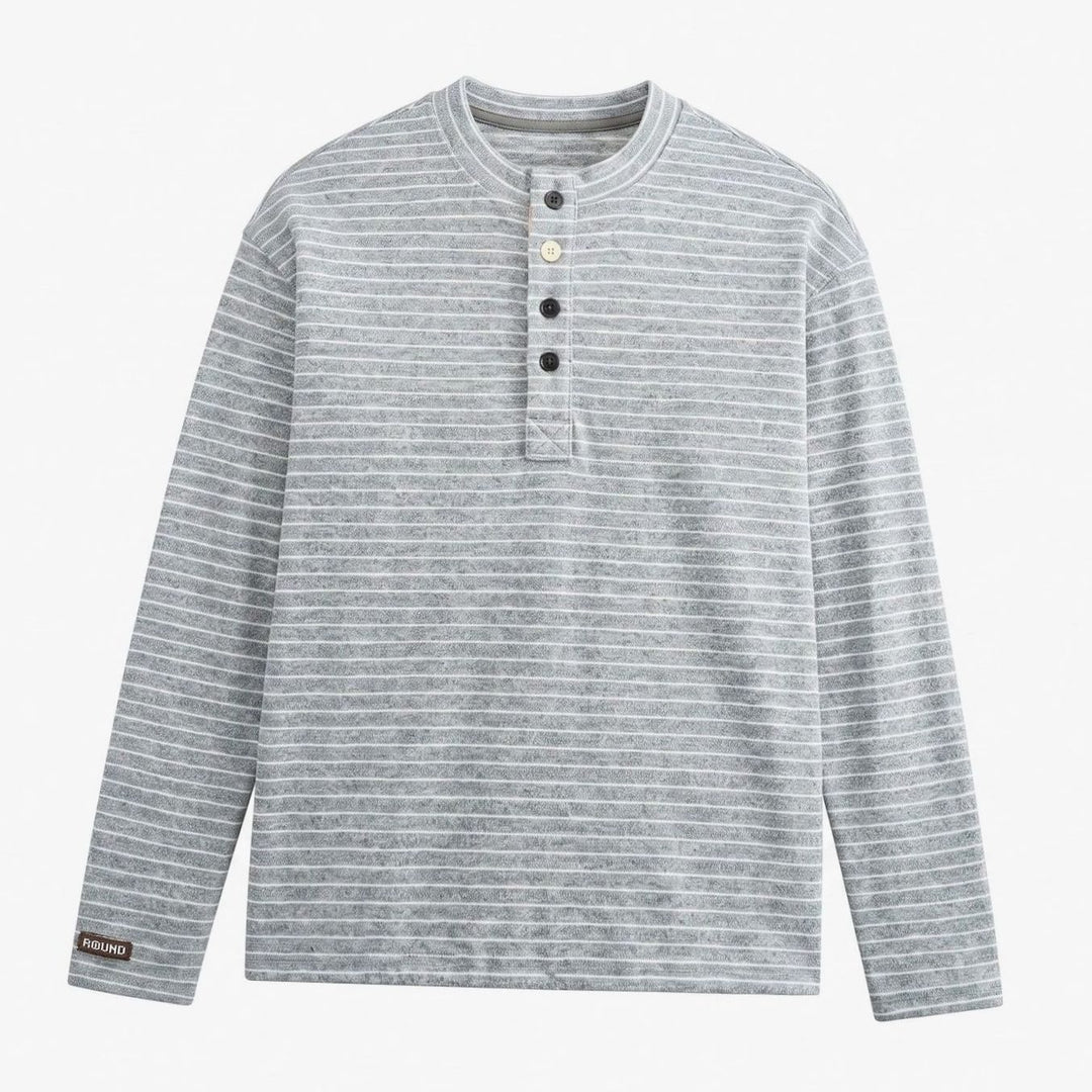 Men's Long Sleeve Striped Henley Shirt Regular Fit Button Placket