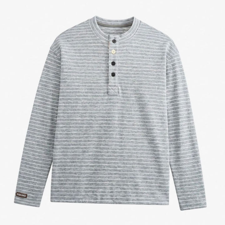 Men's Long Sleeve Striped Henley Shirt Regular Fit Button Placket