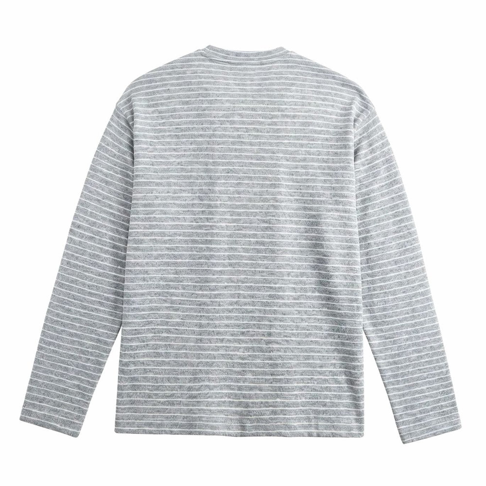 Men's Long Sleeve Striped Henley Shirt Regular Fit Button Placket