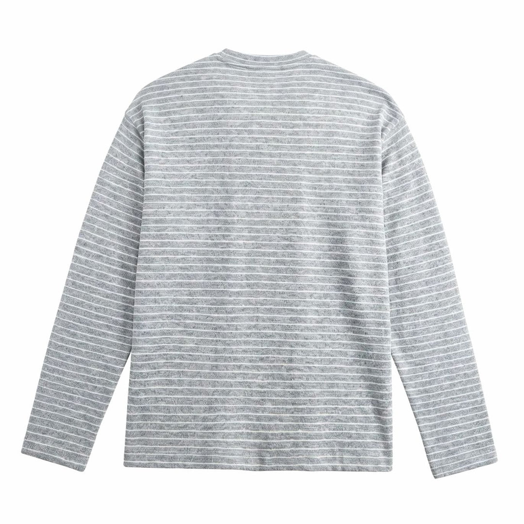 Men's Long Sleeve Striped Henley Shirt Regular Fit Button Placket