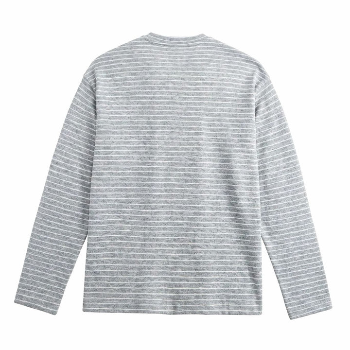 Men's Long Sleeve Striped Henley Shirt Regular Fit Button Placket