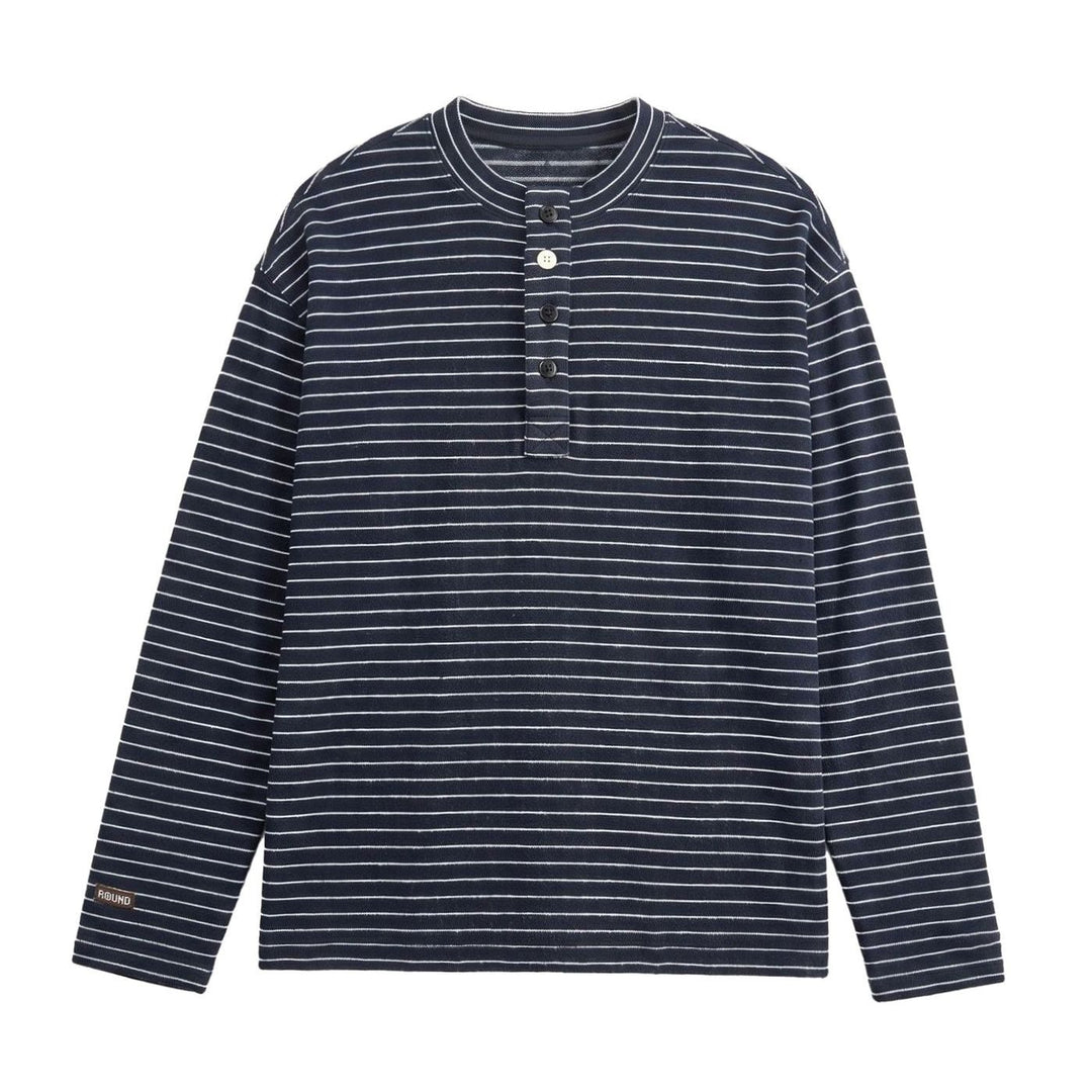 Men's Long Sleeve Striped Henley Shirt Regular Fit Button Placket