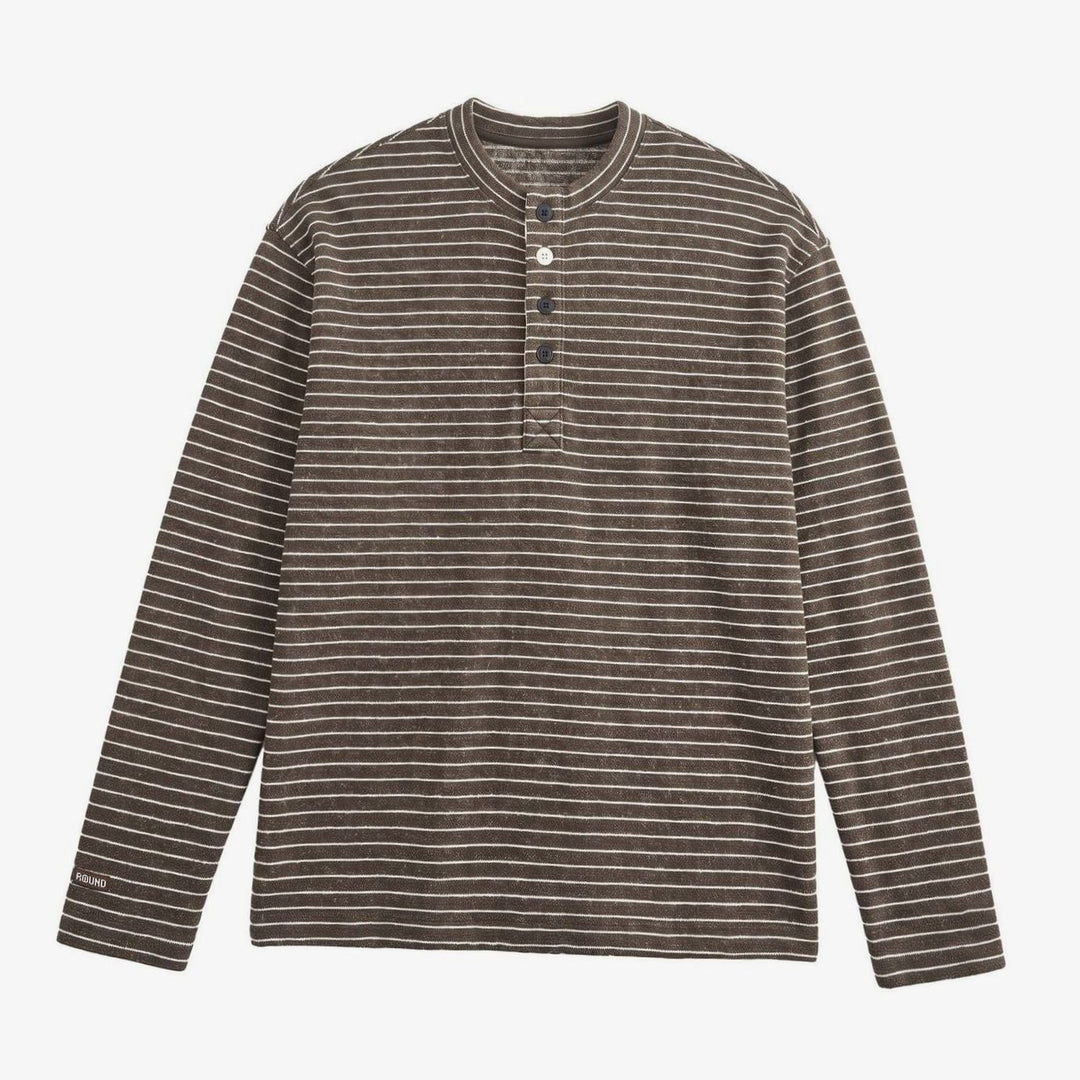 Men's Long Sleeve Striped Henley Shirt Regular Fit Button Placket