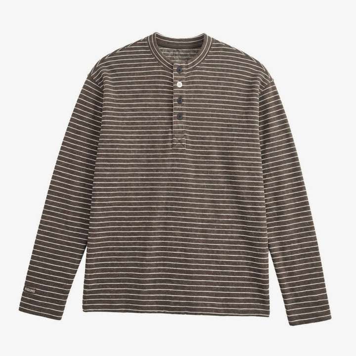 Men's Long Sleeve Striped Henley Shirt Regular Fit Button Placket