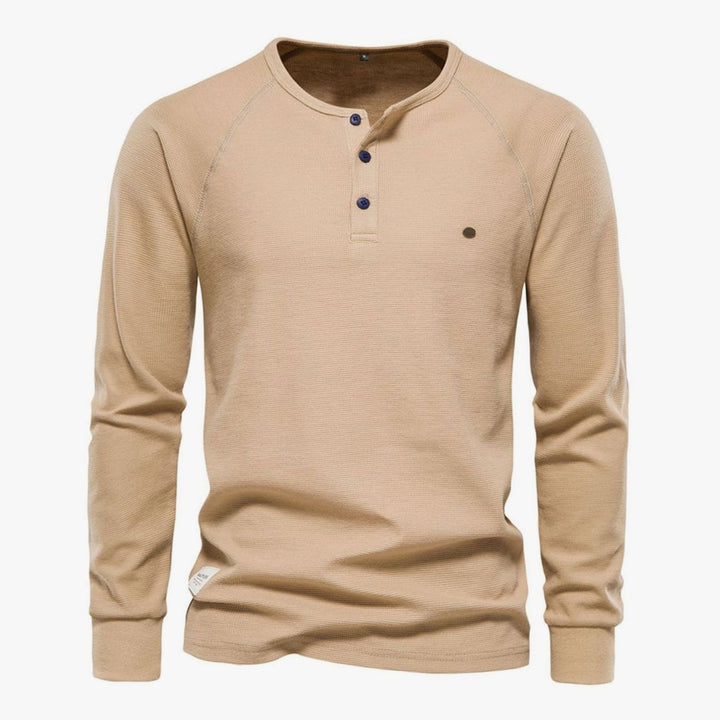 Men's Long Sleeve Waffle Knit Henley Shirt Casual Fit - Khaki