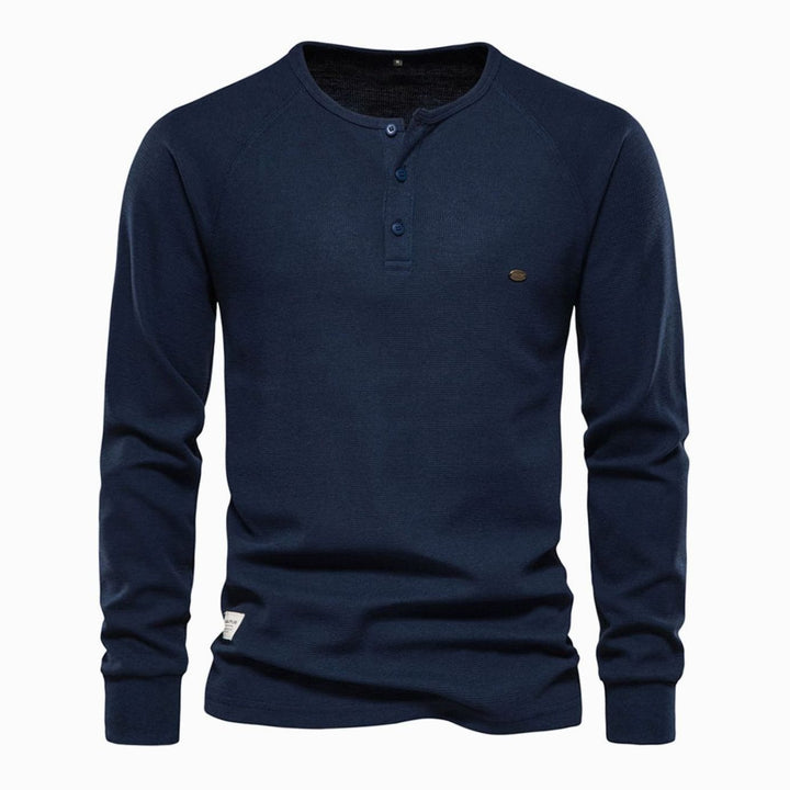 Men's Long Sleeve Waffle Knit Henley Shirt Casual Fit - Navy Blue