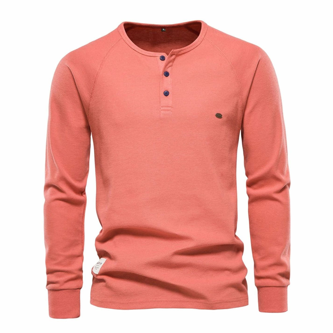 Men's Long Sleeve Waffle Knit Henley Shirt Casual Fit - Orange