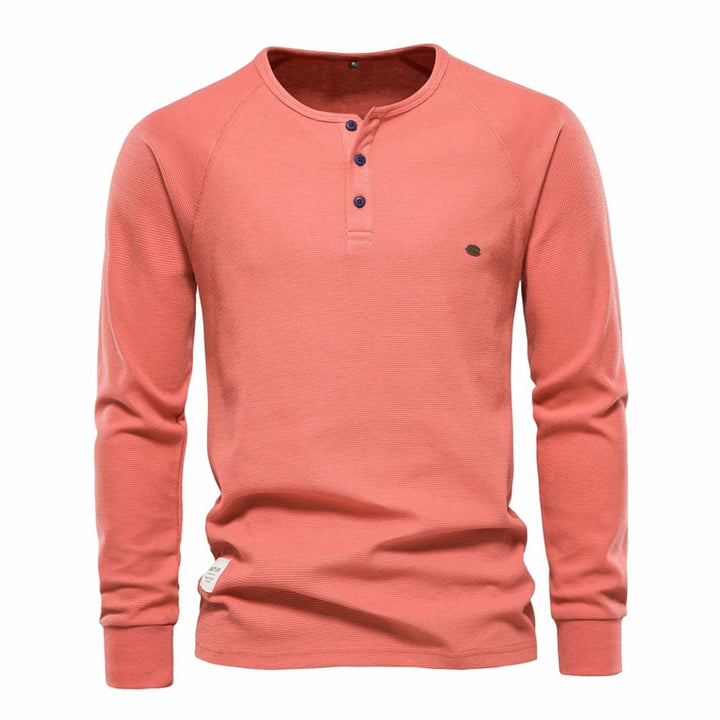 Men's Long Sleeve Waffle Knit Henley Shirt Casual Fit - Orange