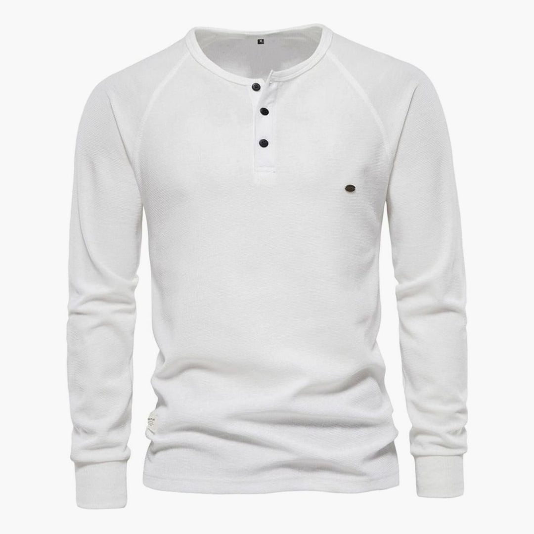 Men's Long Sleeve Waffle Knit Henley Shirt Casual Fit - White