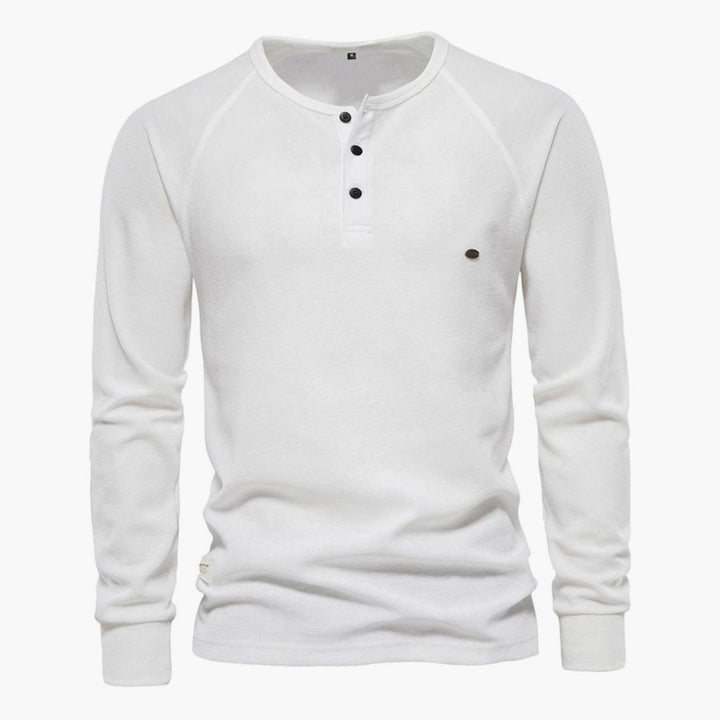 Men's Long Sleeve Waffle Knit Henley Shirt Casual Fit - White