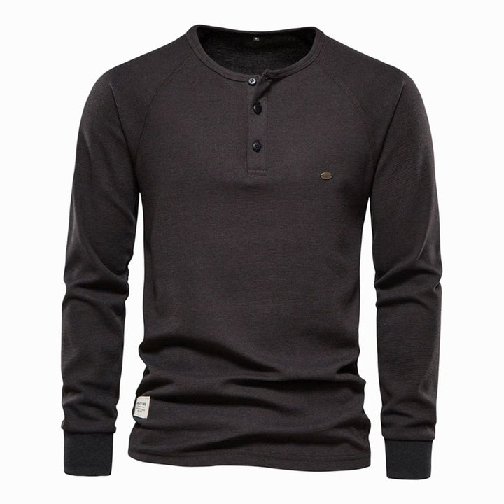 Men's Long Sleeve Waffle Knit Henley Shirt Casual Fit - Black