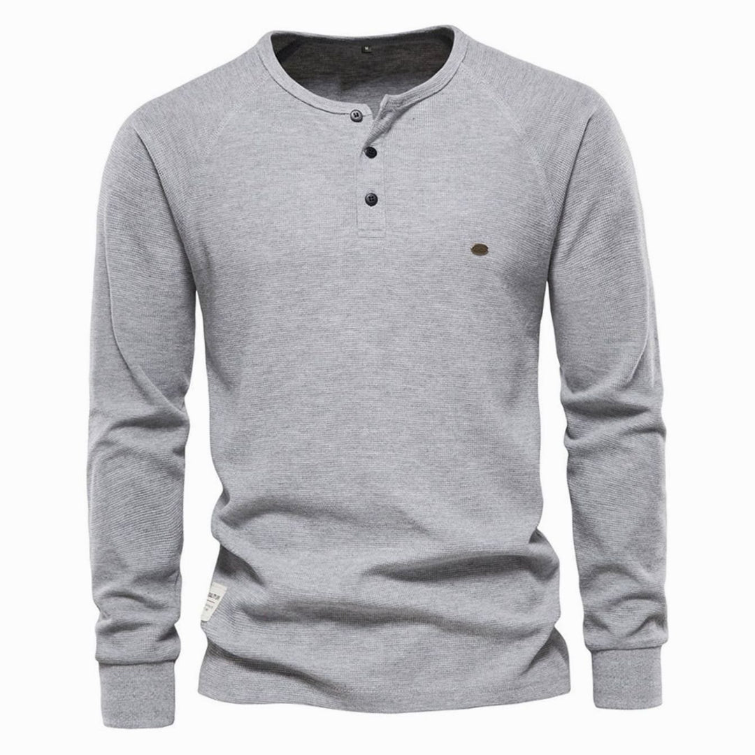 Men's Long Sleeve Waffle Knit Henley Shirt Casual Fit - Light Grey