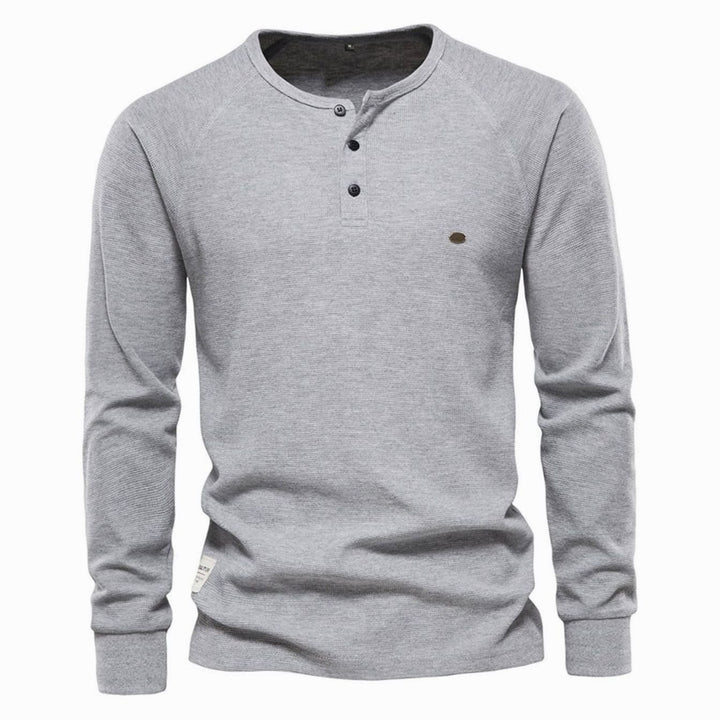 Men's Long Sleeve Waffle Knit Henley Shirt Casual Fit - Light Grey