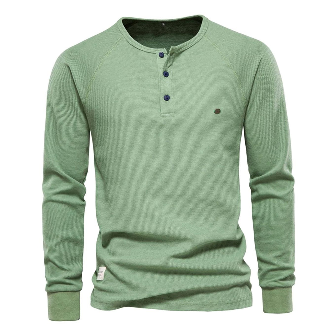 Men's Long Sleeve Waffle Knit Henley Shirt Casual Fit - Green