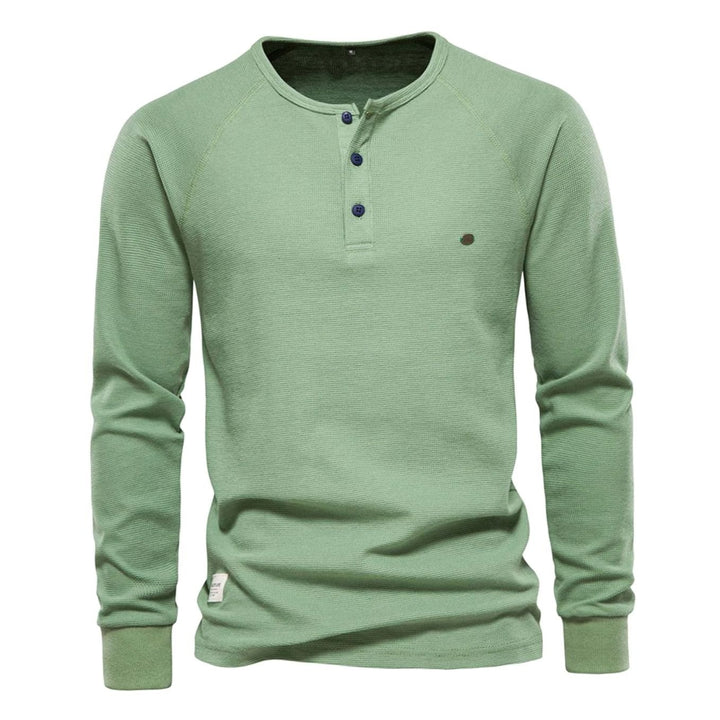 Men's Long Sleeve Waffle Knit Henley Shirt Casual Fit - Green