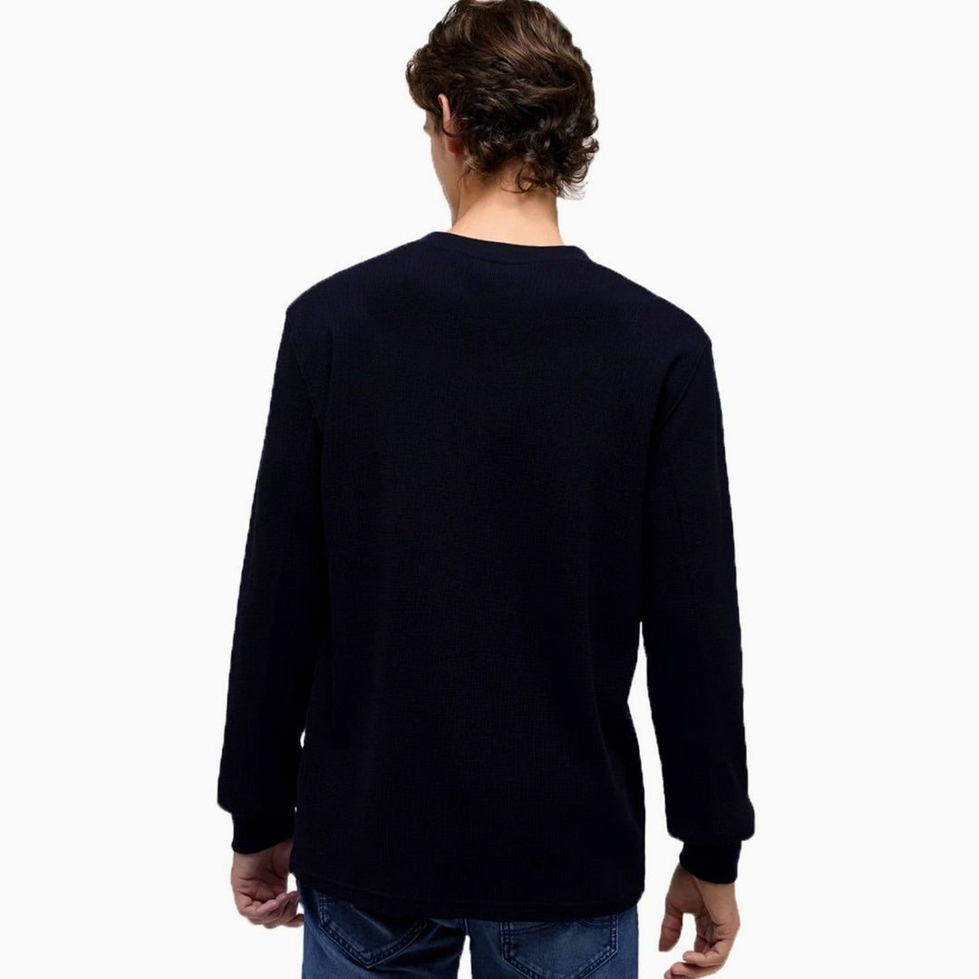 Men's Long Sleeve Waffle Knit Henley Shirt Chest Pocket
