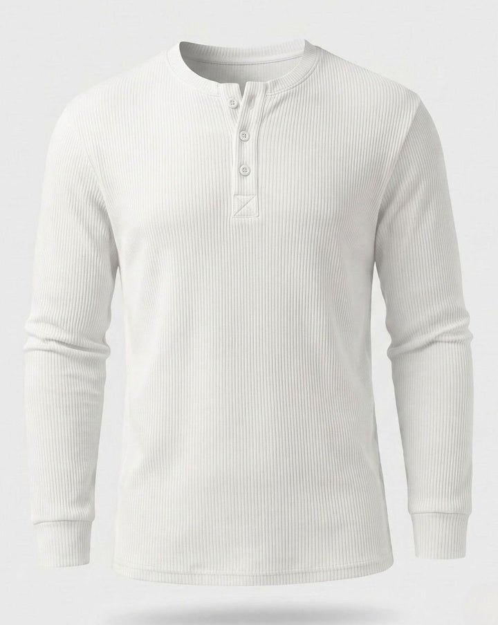 Men's Long Sleeve Waffle Knit Henley Shirt Regular Fit - White