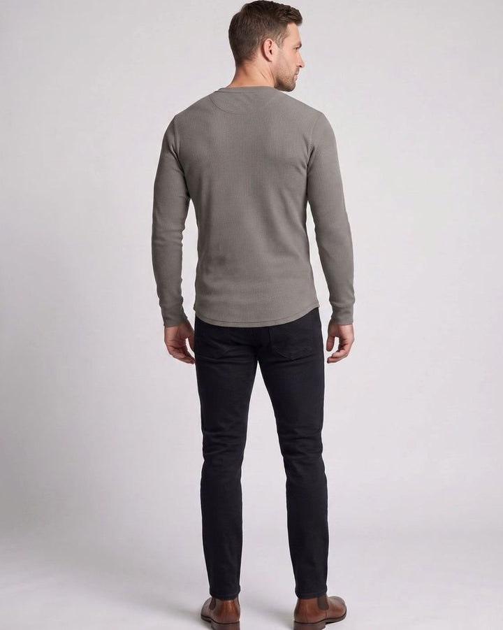 Men's Long Sleeve Waffle Knit Henley Shirt Regular Fit