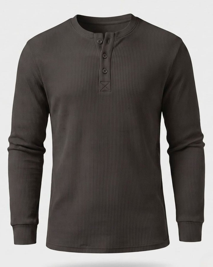 Men's Long Sleeve Waffle Knit Henley Shirt Regular Fit - Gray