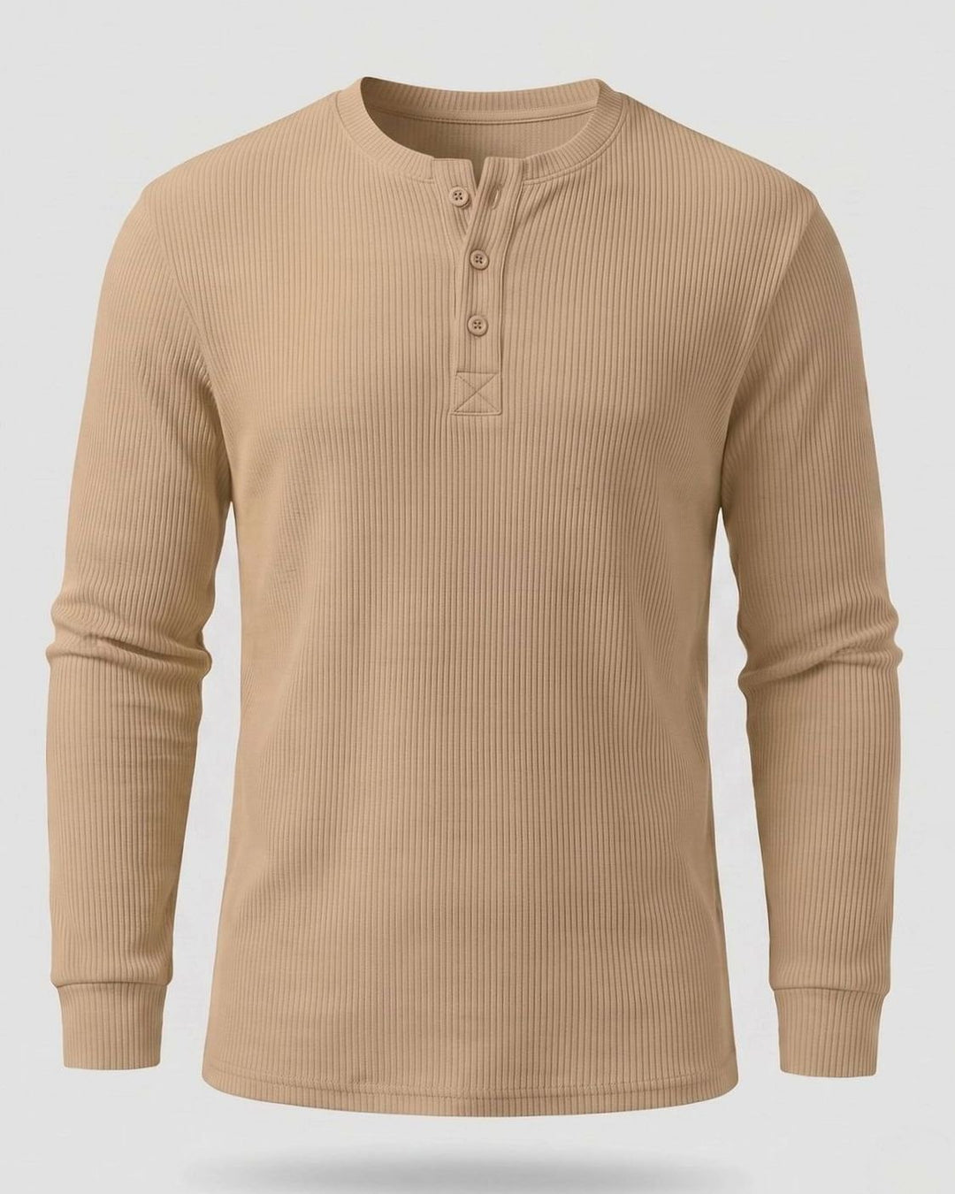 Men's Long Sleeve Waffle Knit Henley Shirt Regular Fit - Khaki