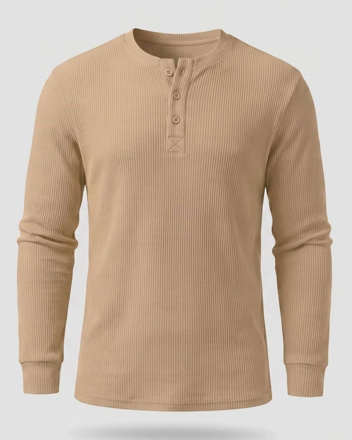 Men's Long Sleeve Waffle Knit Henley Shirt Regular Fit - Khaki