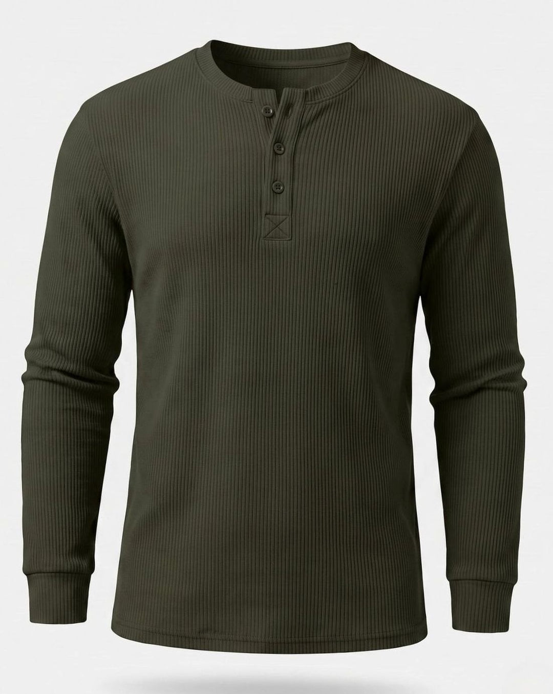 Men's Long Sleeve Waffle Knit Henley Shirt Regular Fit - Olive Green