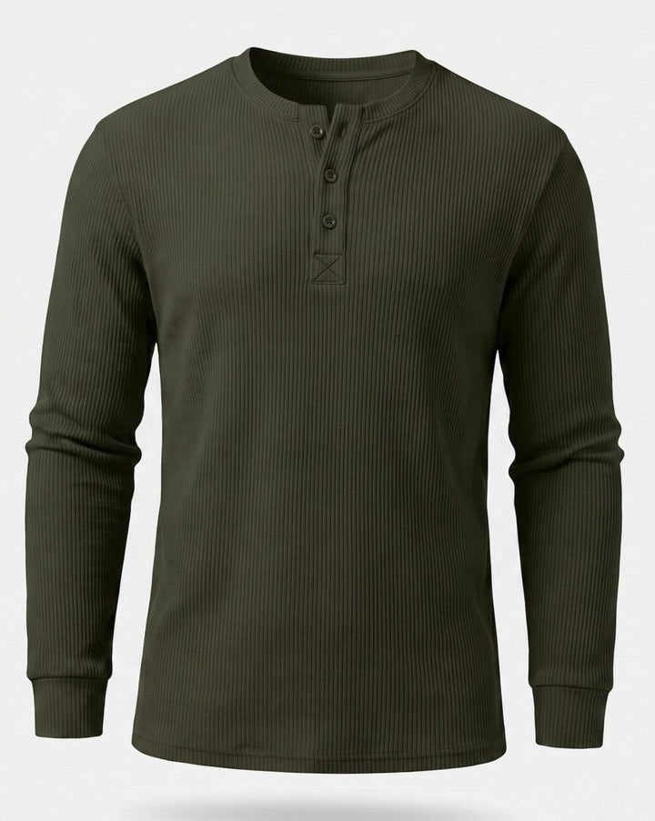 Men's Long Sleeve Waffle Knit Henley Shirt Regular Fit - Olive Green
