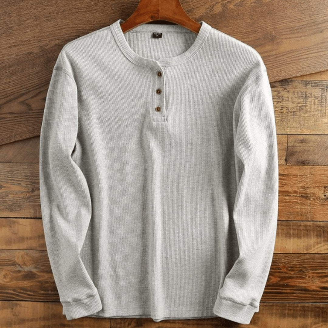 Men's Long Sleeve Waffle Knit Henley Shirt Relaxed Fit - Light Grey