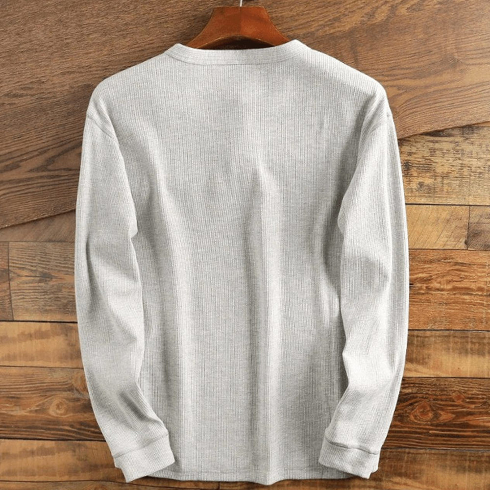 Men's Long Sleeve Waffle Knit Henley Shirt Relaxed Fit