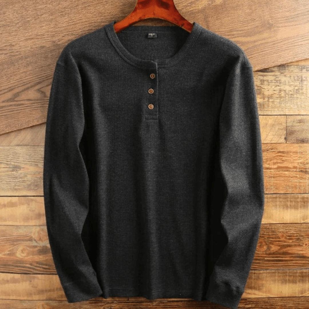 Men's Long Sleeve Waffle Knit Henley Shirt Relaxed Fit - Dark Grey