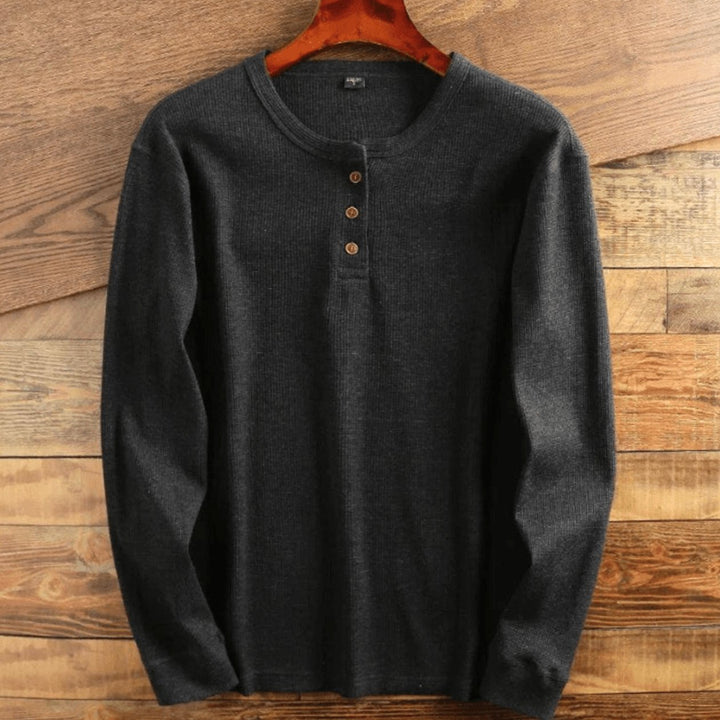 Men's Long Sleeve Waffle Knit Henley Shirt Relaxed Fit - Dark Grey