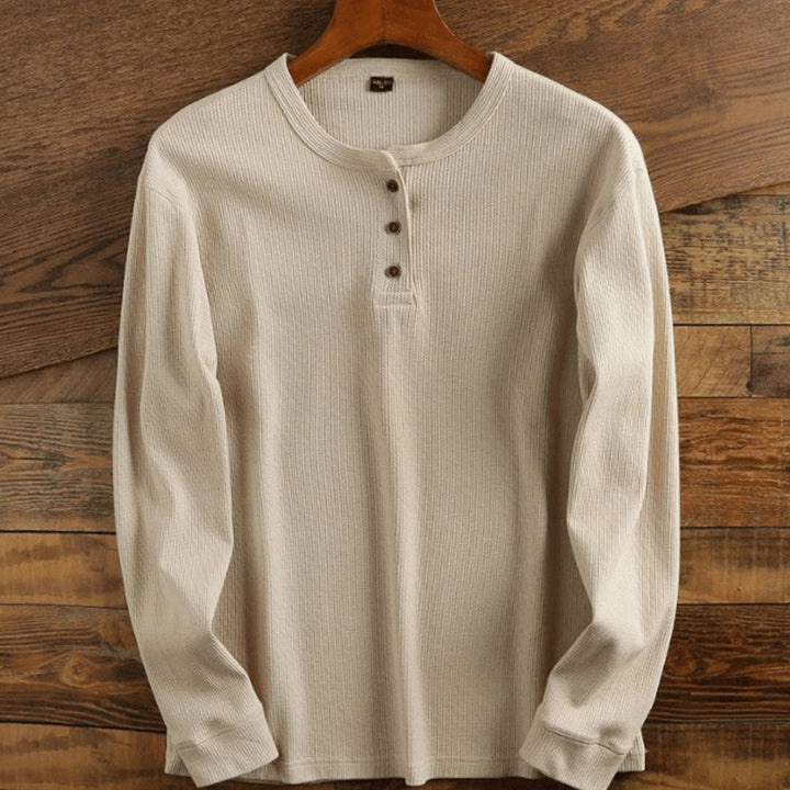 Men's Long Sleeve Waffle Knit Henley Shirt Relaxed Fit - Cream