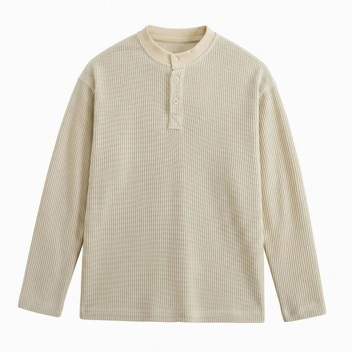 Men's Long Sleeve Waffle Knit Henley Shirt Relaxed Fit Stand Collar