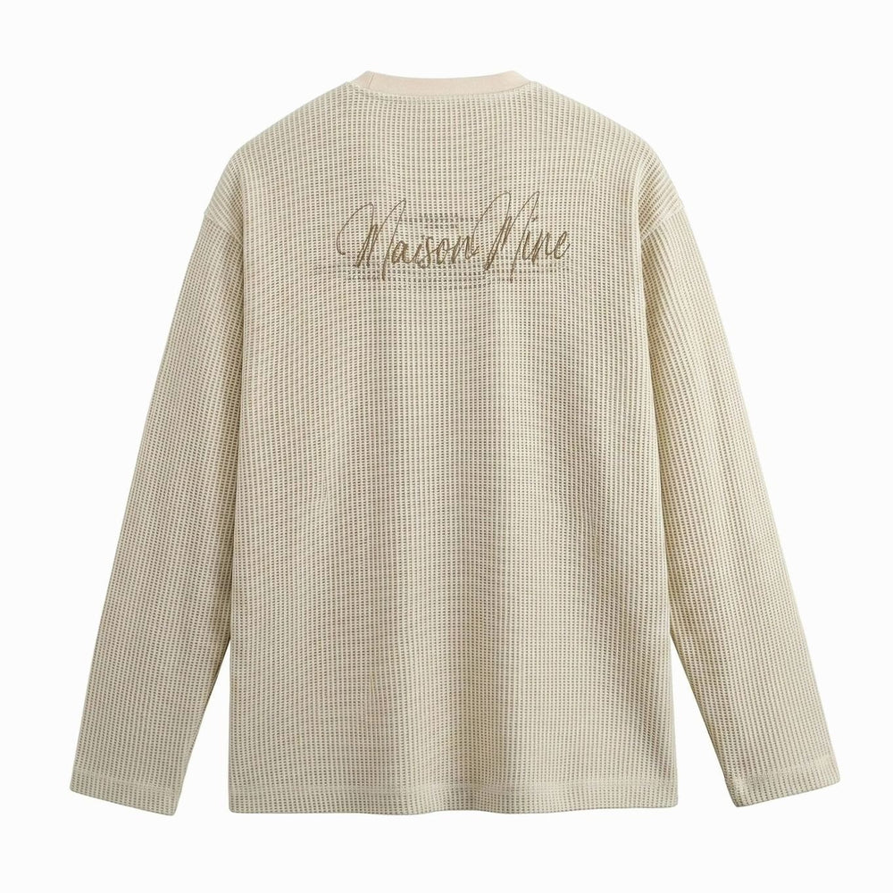 Men's Long Sleeve Waffle Knit Henley Shirt Relaxed Fit Stand Collar