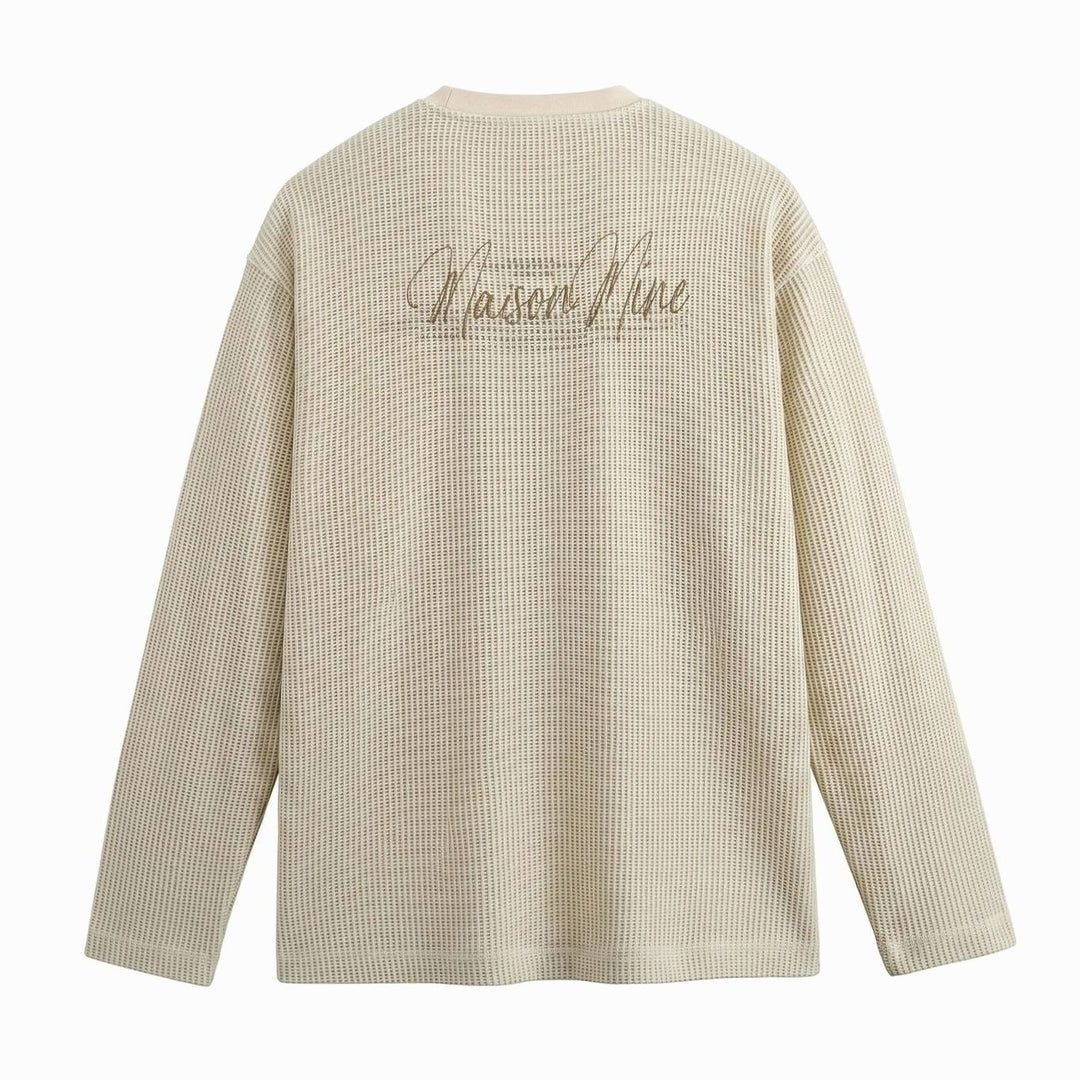 Men's Long Sleeve Waffle Knit Henley Shirt Relaxed Fit Stand Collar