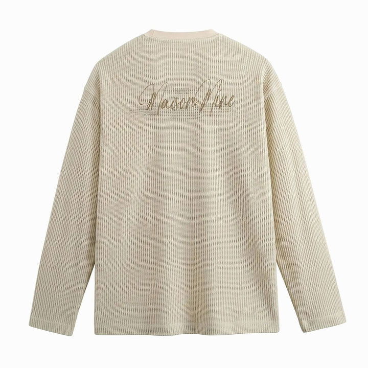Men's Long Sleeve Waffle Knit Henley Shirt Relaxed Fit Stand Collar