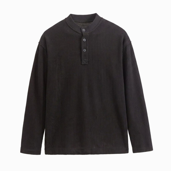 Men's Long Sleeve Waffle Knit Henley Shirt Relaxed Fit Stand Collar