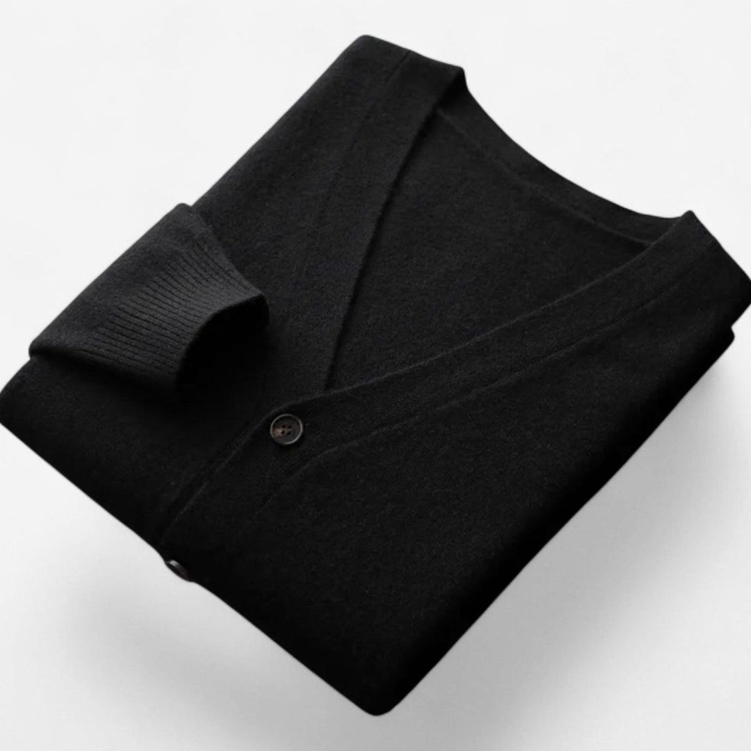 Men's Loose-Fit V-Neck Wool-Blend Button Cardigan Sweater - Black