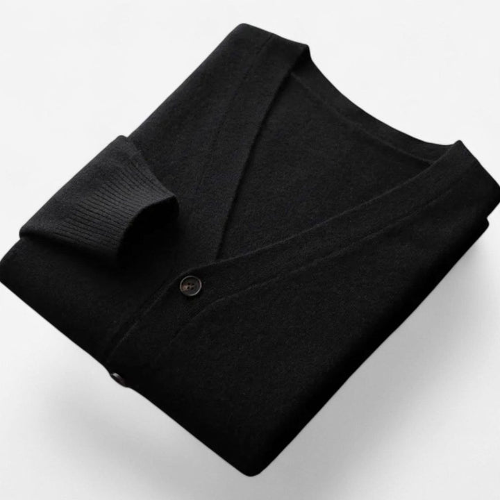 Men's Loose-Fit V-Neck Wool-Blend Button Cardigan Sweater - Black