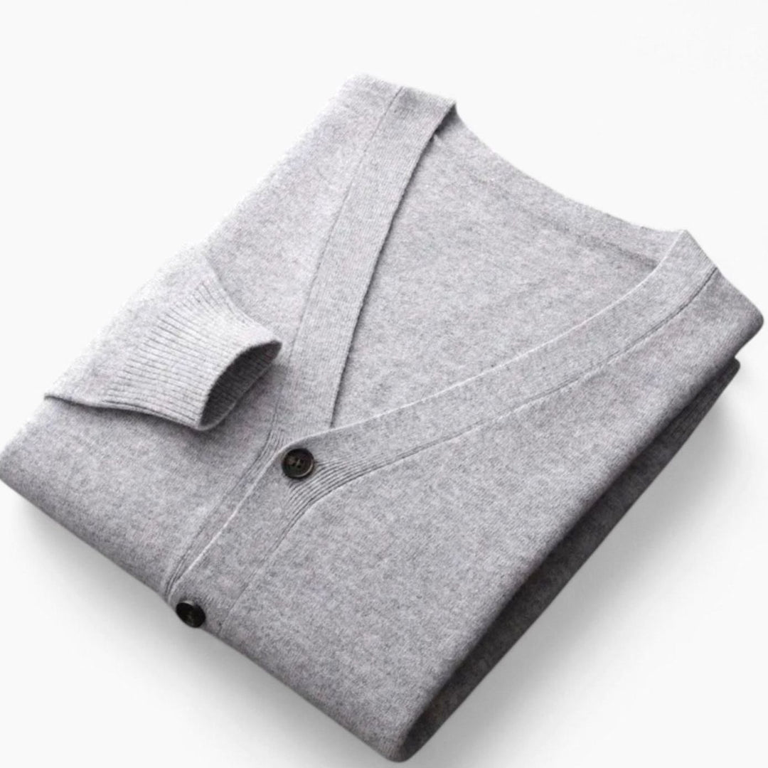 Men's Loose-Fit V-Neck Wool-Blend Button Cardigan Sweater - Light Grey
