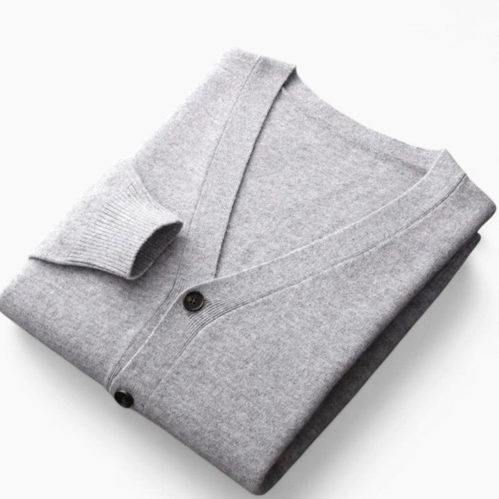 Men's Loose-Fit V-Neck Wool-Blend Button Cardigan Sweater - Light Grey