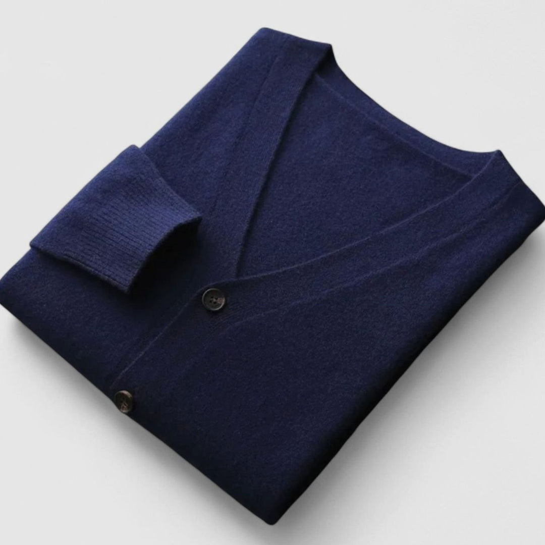 Men's Loose-Fit V-Neck Wool-Blend Button Cardigan Sweater - Dark Blue