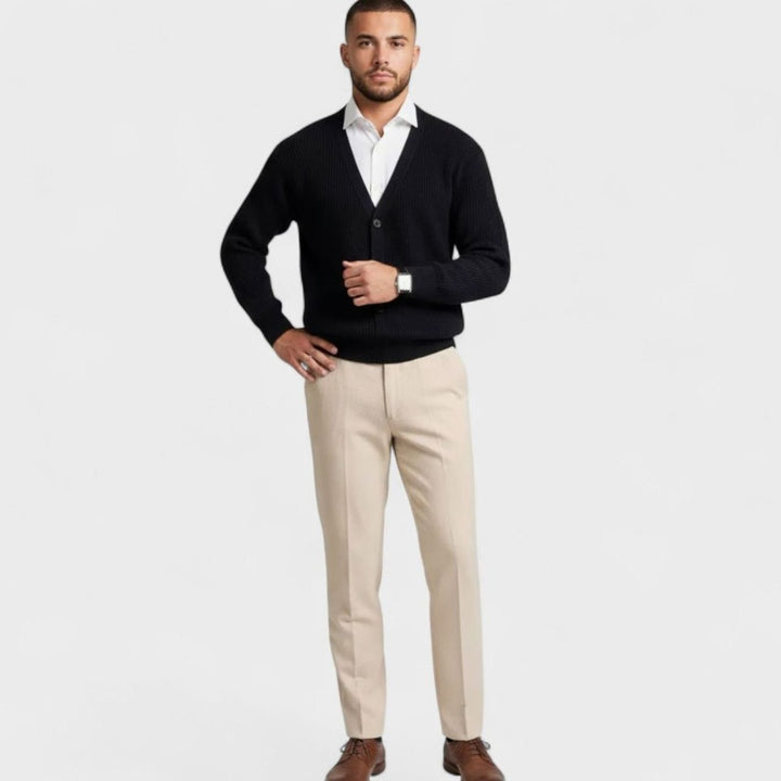 Men's Loose-Fit V-Neck Wool-Blend Button Cardigan Sweater
