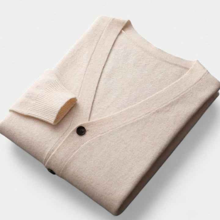 Men's Loose-Fit V-Neck Wool-Blend Button Cardigan Sweater - Caramel