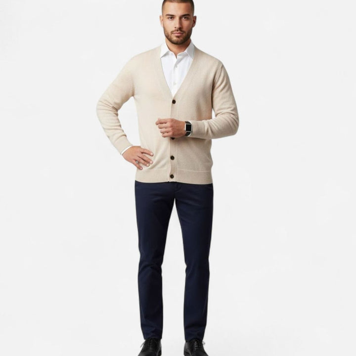 Men's Loose-Fit V-Neck Wool-Blend Button Cardigan Sweater